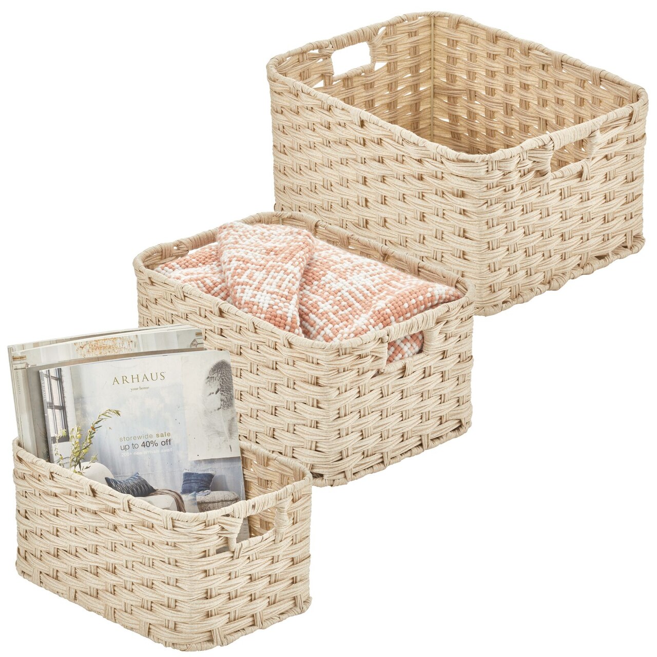 mDesign Rectangular Woven Braided Home Storage Basket Bin Set of 3